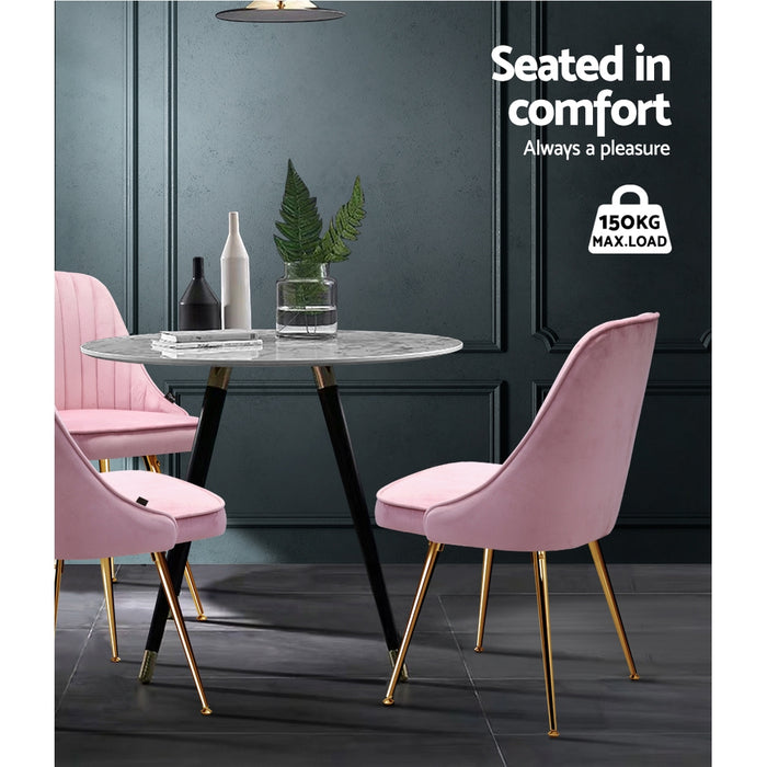 Set of 2 Retro Velvet Dining Chairs - Pink