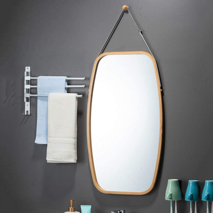 Hanging Full Length Wall Mirror - Solid Bamboo Frame and Adjustable Leather Strap