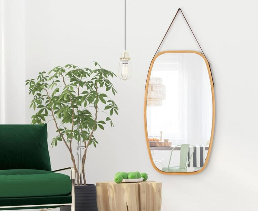 Hanging Full Length Wall Mirror - Solid Bamboo Frame and Adjustable Leather Strap