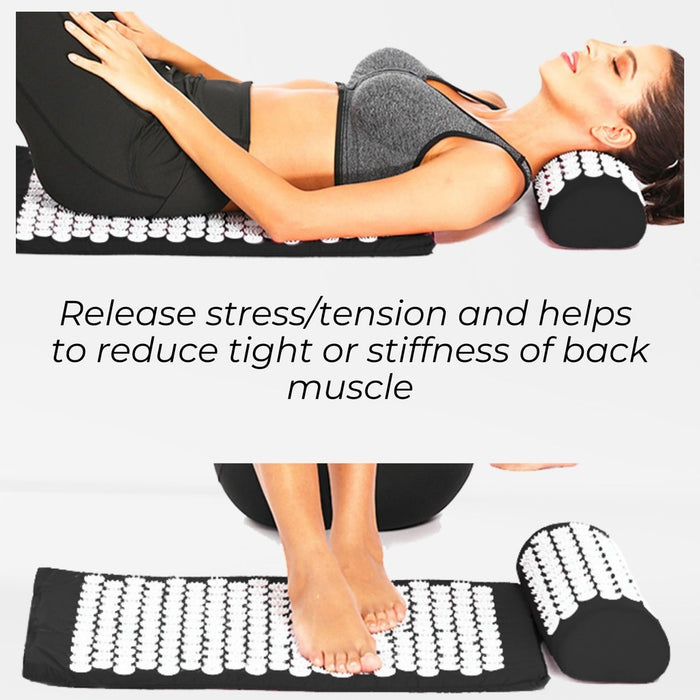 Acupressure Mat & Pillow & Bag (Black)