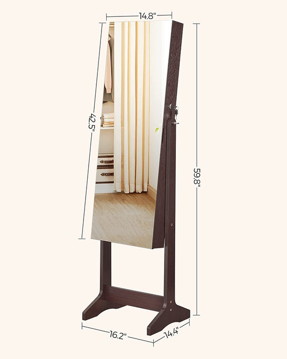 Jewellery Cabinet Armoire with Full-Length Mirror - Brown