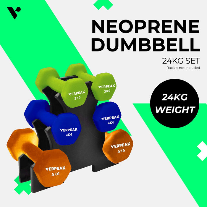 VERPEAK 24kg (3,4,5kg x 2) Neoprene Dumbbell Set