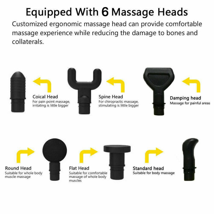 6 Head Powerful Massage Gun - Black