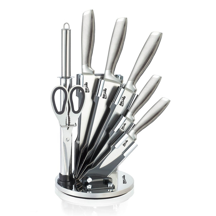 Stainless Steel 8PC Kitchen Chef Knife Block Set Knives Scissor Sharpener AU