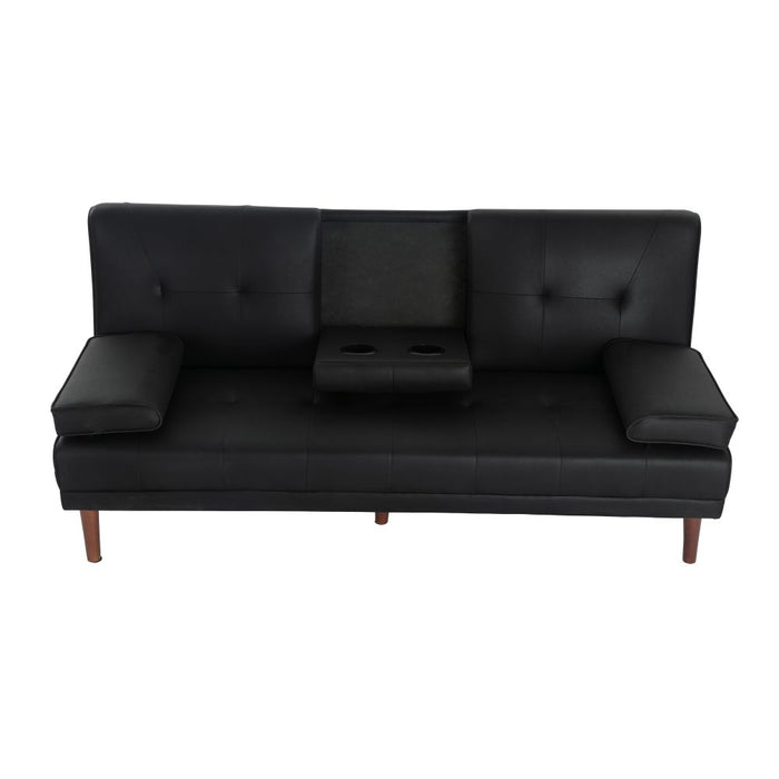 3 Seater Adjustable Sofa Bed With Cup Holder - Black