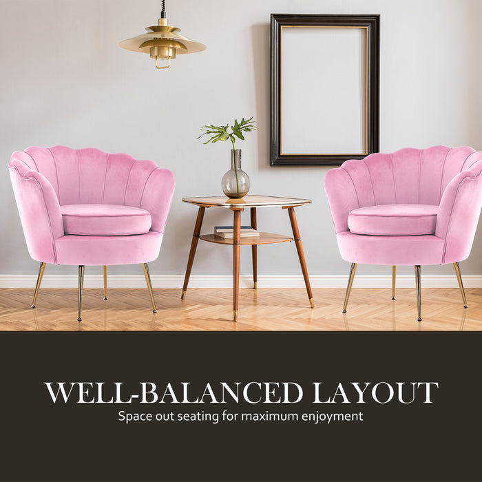 La Bella Shell Scallop Velvet Armchair - Pink