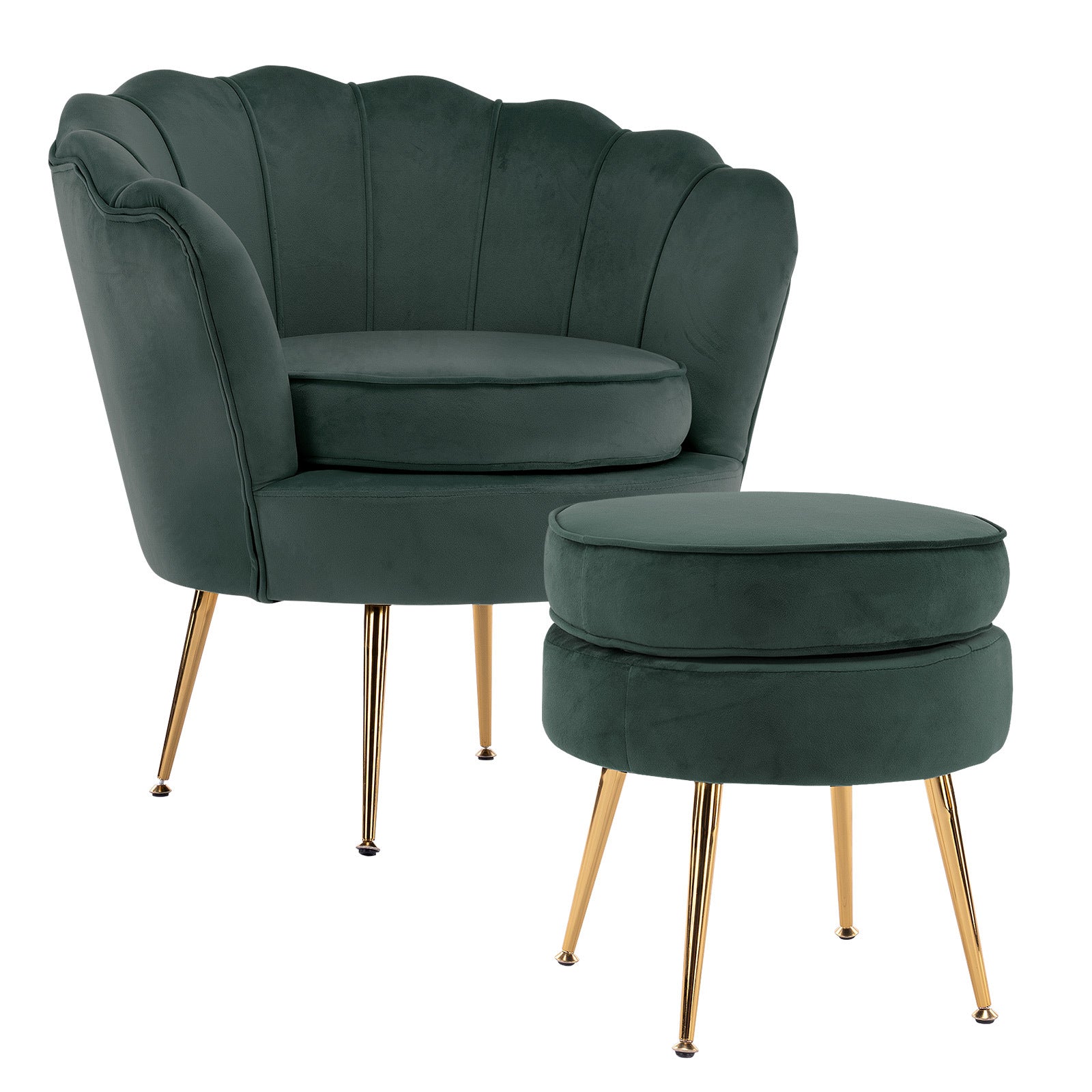 Velvet armchair with discount footstool