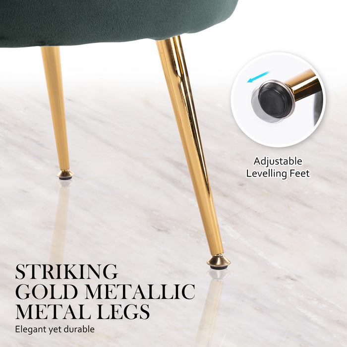 La Bella Shell Scallop Velvet Armchair + Round Ottoman Foot Stool - Green