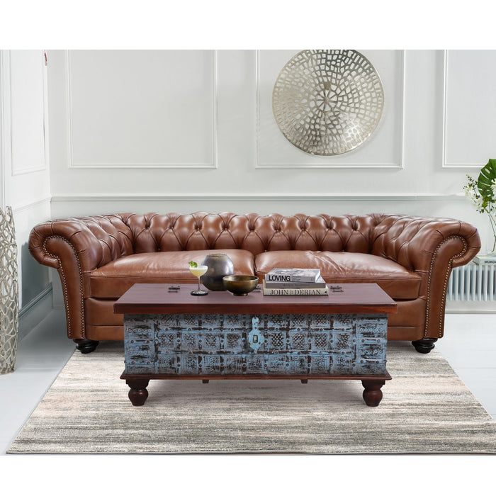 2.5 Seater Genuine Leather Chesterfield Lounge - Butterscotch
