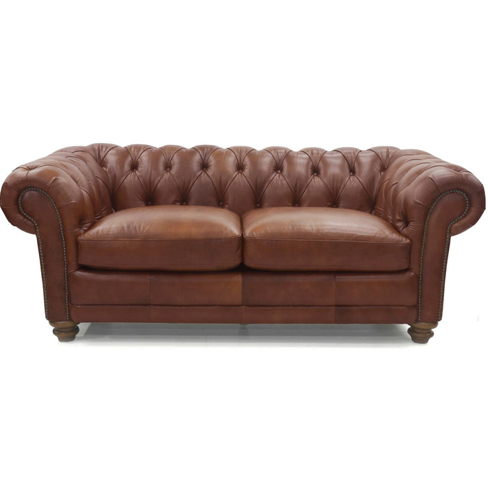 2.5 Seater Genuine Leather Chesterfield Lounge - Butterscotch