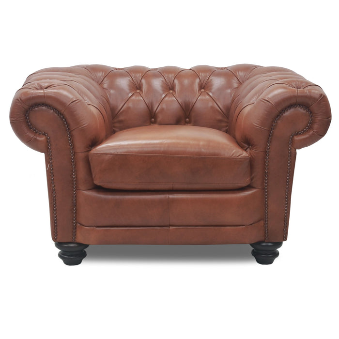 2pc 1 Seater Genuine Leather Chesterfield Lounge - Butterscotch
