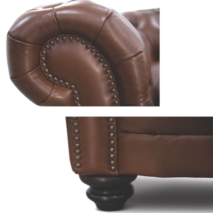 2pc 1 Seater Genuine Leather Chesterfield Lounge - Butterscotch