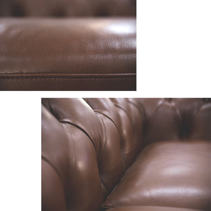 1 Seater Genuine Leather Chesterfield Lounge - Butterscotch