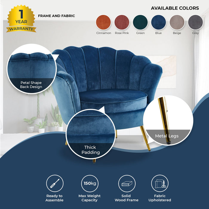 Velvet Fabric Accent Sofa Love Chair - Blue