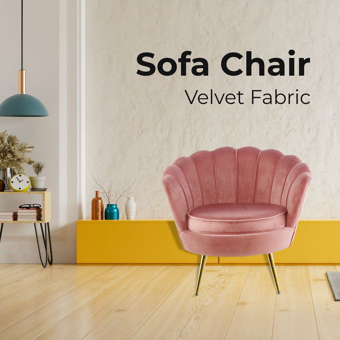 Velvet Fabric Accent Sofa Love Chair Round Ottoman Set - Rose Pink