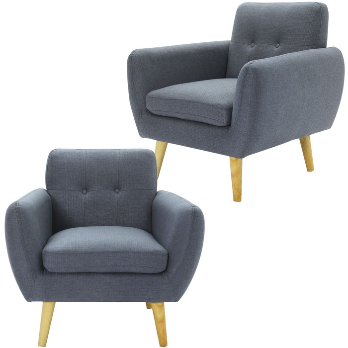 Dane Single Seater Fabric Upholstered Sofa Armchair Set of 2 - Dark Grey