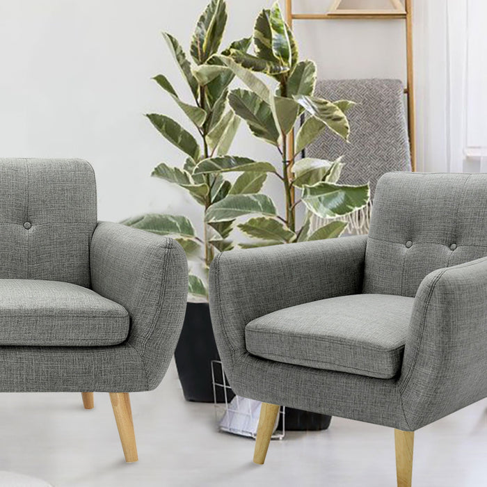 Dane Fabric Upholstered Armchair Set of 2 - Mid Grey