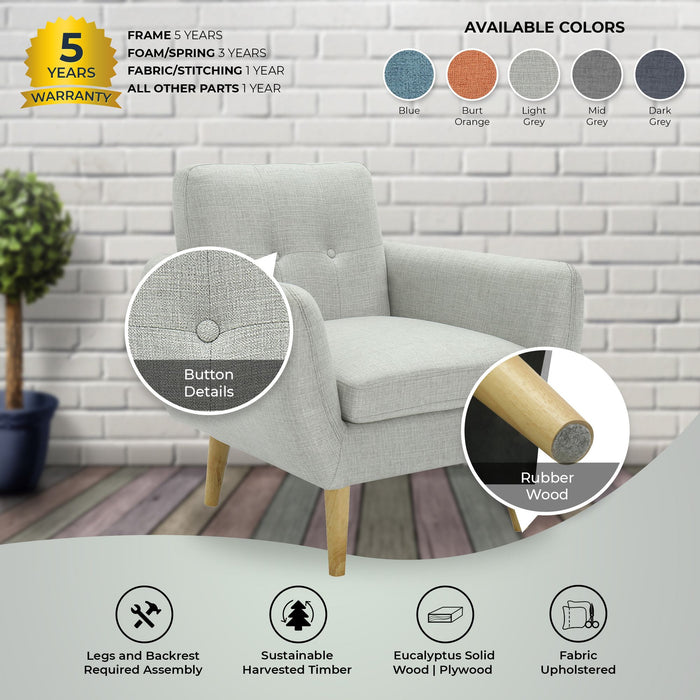 Dane Fabric Upholstered Armchair - Light Grey