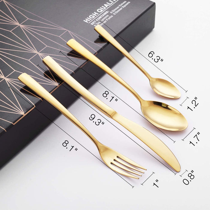 24pcs Stainless Steel Gold Cutlery Set