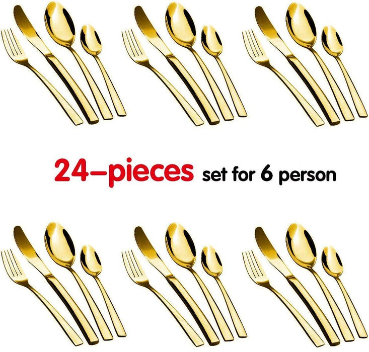 24pcs Stainless Steel Gold Cutlery Set