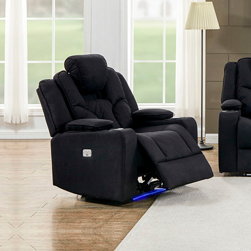 3+2+1 Seater Stylish Electric Recliner - Fabric Black Lounge Armchair with LED Features