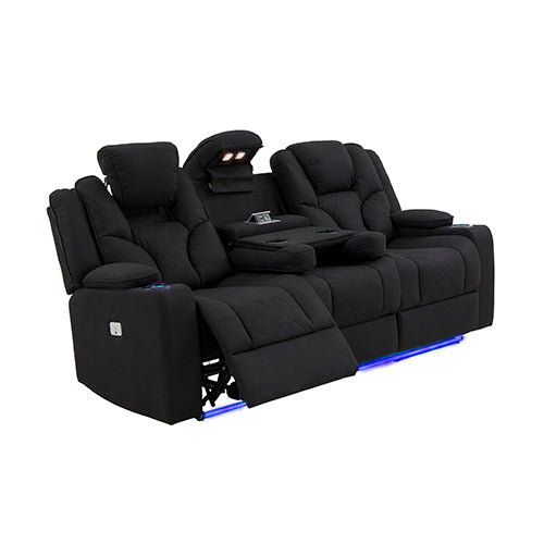 3+2+1 Seater Stylish Electric Recliner - Fabric Black Lounge Armchair with LED Features