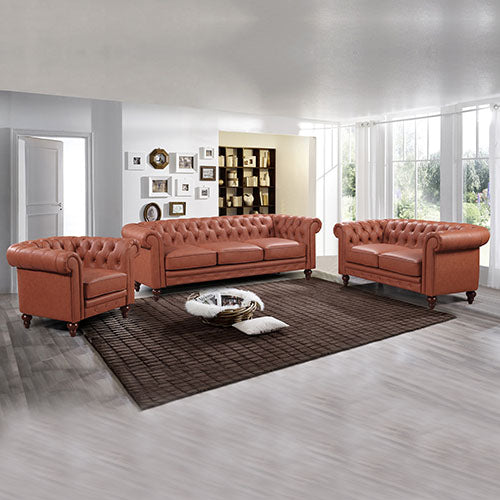 3+2+1 Seater Brown Sofa Lounge Chesterfireld Style Button Tufted in Faux Leather