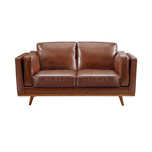 3+2 Seater Sofa Brown Leather Lounge Set with Wooden Frame