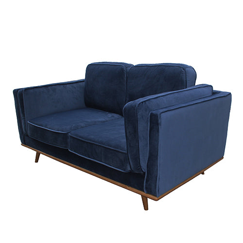 3+2 Seater Sofa Blue Fabric Lounge Set with Wooden Frame