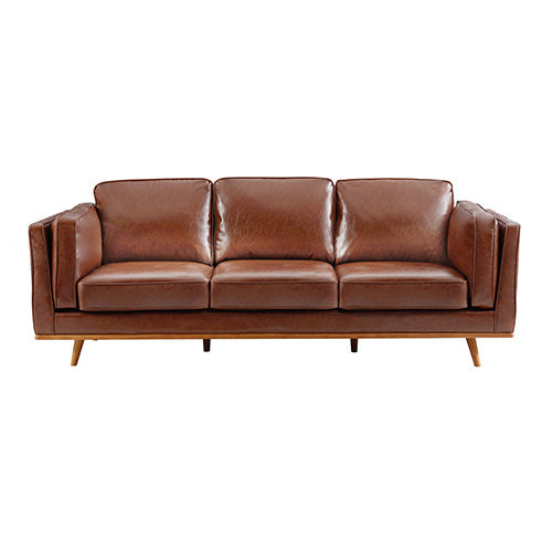 3+2+1 Seater Sofa Brown Leather Lounge Set with Wooden Frame