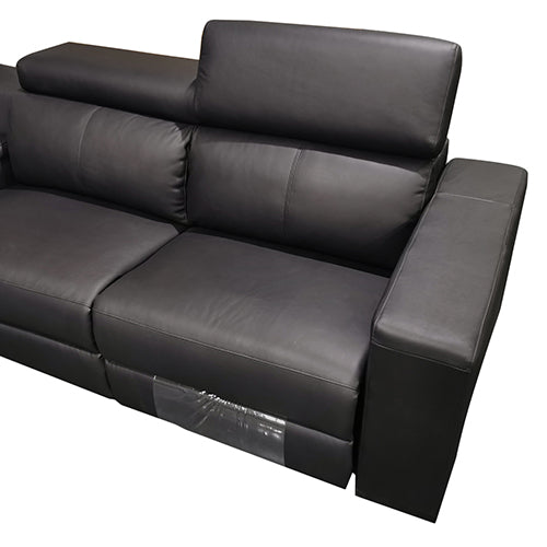 6 Seater Real Black Leather Lounge Set with Adjustable Headrest