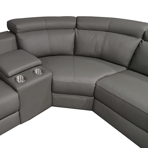 6 Seater Real Grey Leather Lounge Set with Adjustable Headrest