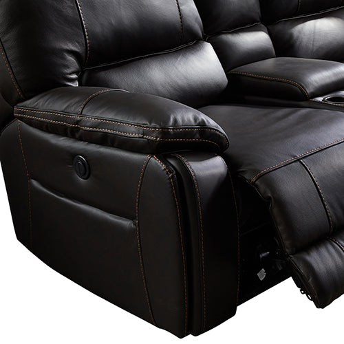 Genuine Dark Brown Leather Round Corner Electric Recliner with 2x Cup Holders