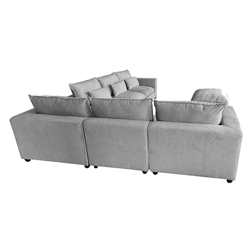 6 Seater Cloud Sectional Sofa in Belfast Fabric Grey with Ottoman