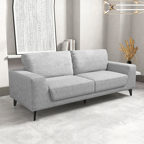 3 Seater Sofa Light Grey Fabric Lounge Set with Solid Wooden Frame Black Legs