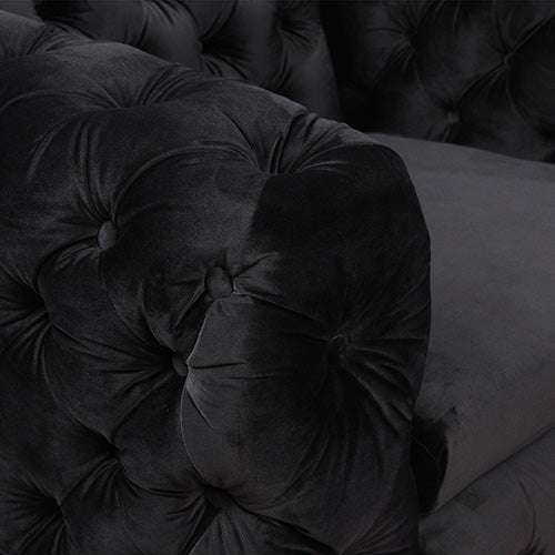 2 Seater Classic Button Tufted Sofa Lounge in Black Velvet Fabric with Metal Legs