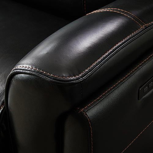 Genuine Black Leather 6 Seater Corner Recliner Sofa