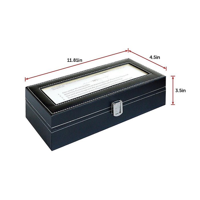 6 Slot Watch Display Case Box Black PU Leather