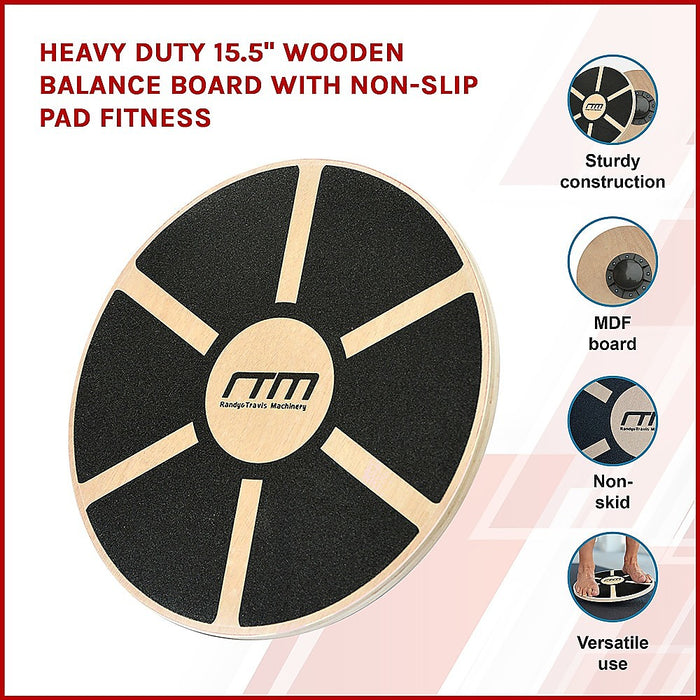 Heavy Duty 15.5 Wooden Balance Board with Non-Slip Pad