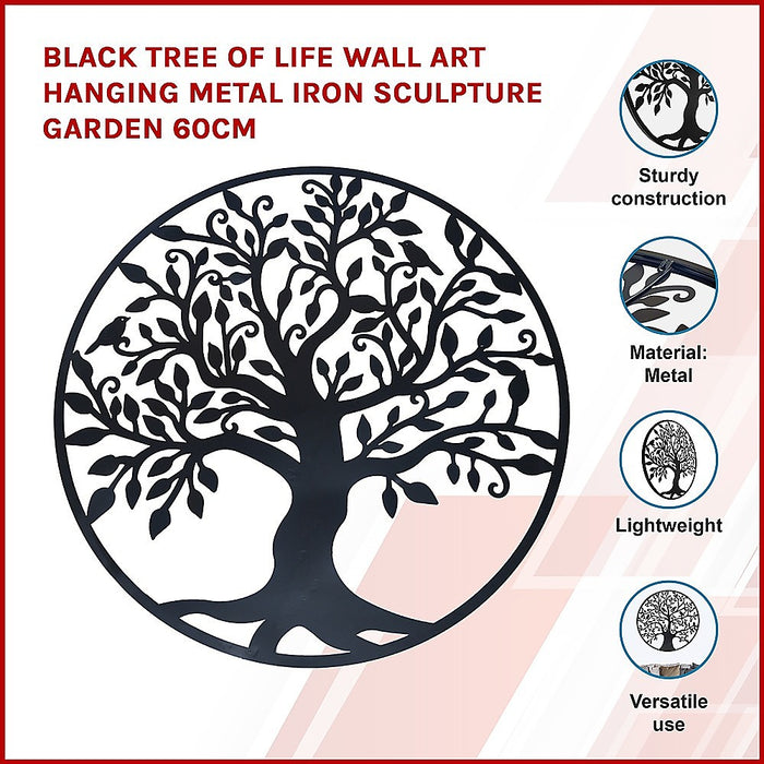 Metal Iron Black Tree of Life Wall Art 60cm