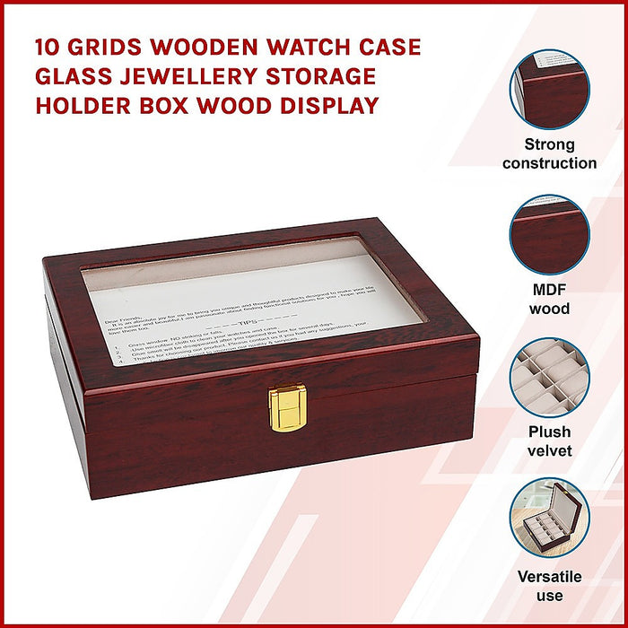 10 Grids Wooden Watch Storage Case