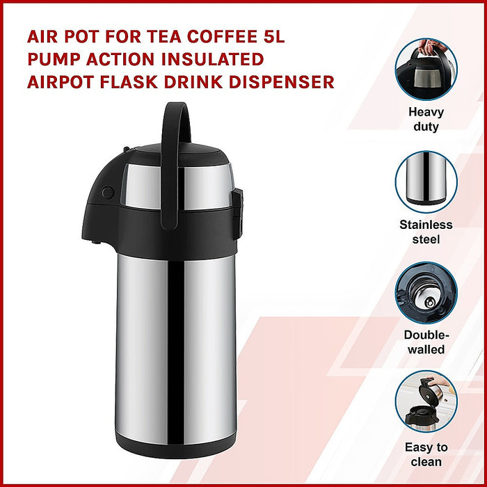 Insulated Air Pot Flask for Tea/Coffee 5L