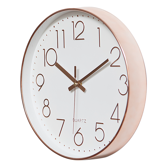 Modern Round Silent Non-Ticking Wall Clock - Rose Gold