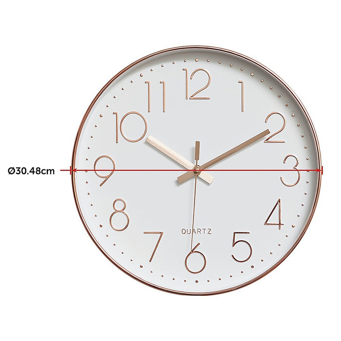 Modern Round Silent Non-Ticking Wall Clock - Rose Gold