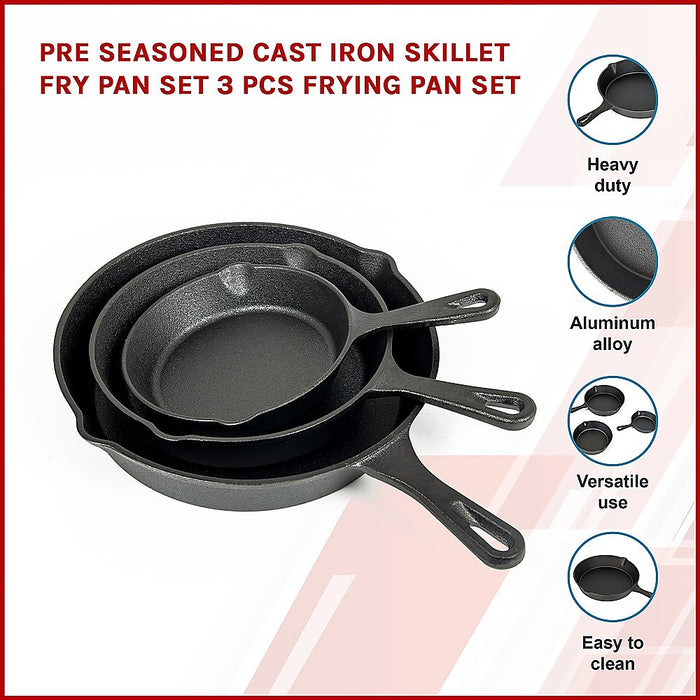 Seasoned Cast Iron Pan Set - 3pcs