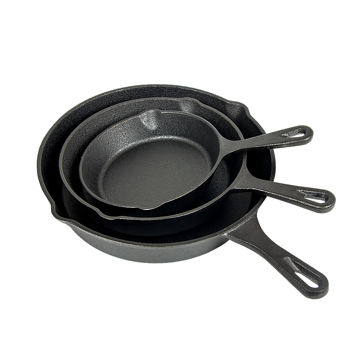 Pre Seasoned Cast Iron Skillet Fry Pan Set 3 Pcs Frying Pan Set