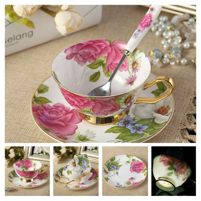 Europe Noble Bone China Cup/Saucer/Spoon Set