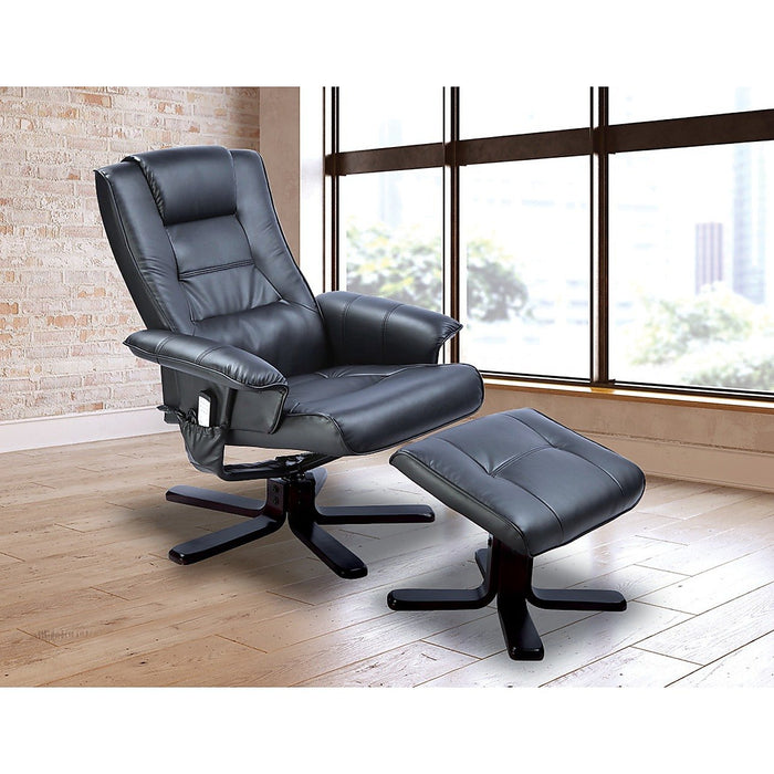 PU Leather Massage Chair with Ottoman - Black