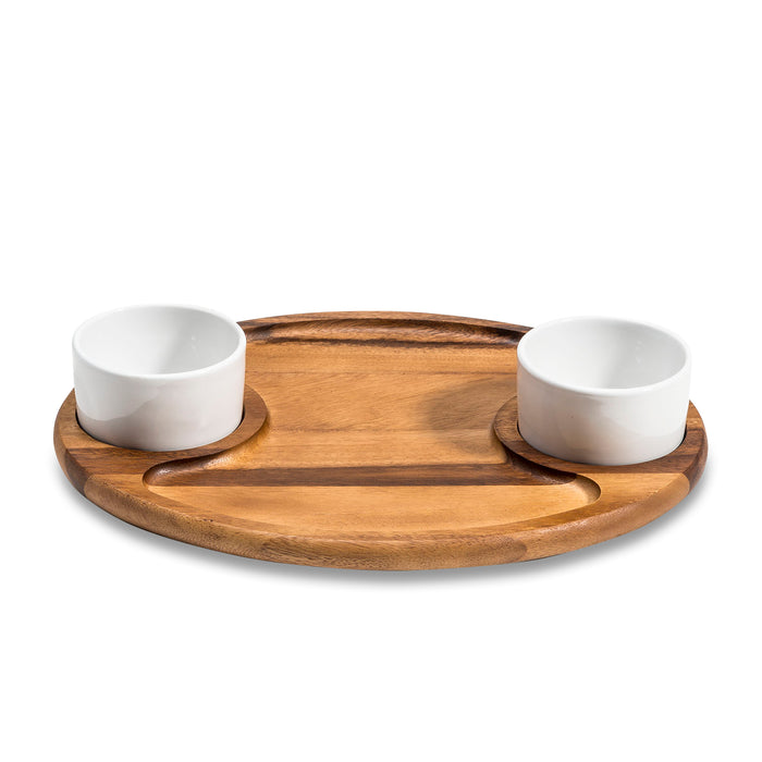 Charcuterie/Serving Tray with 2 ceramic bowls & lids