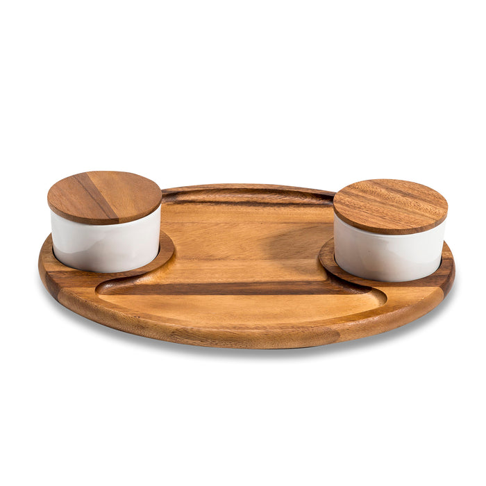 Charcuterie/Serving Tray with 2 ceramic bowls & lids
